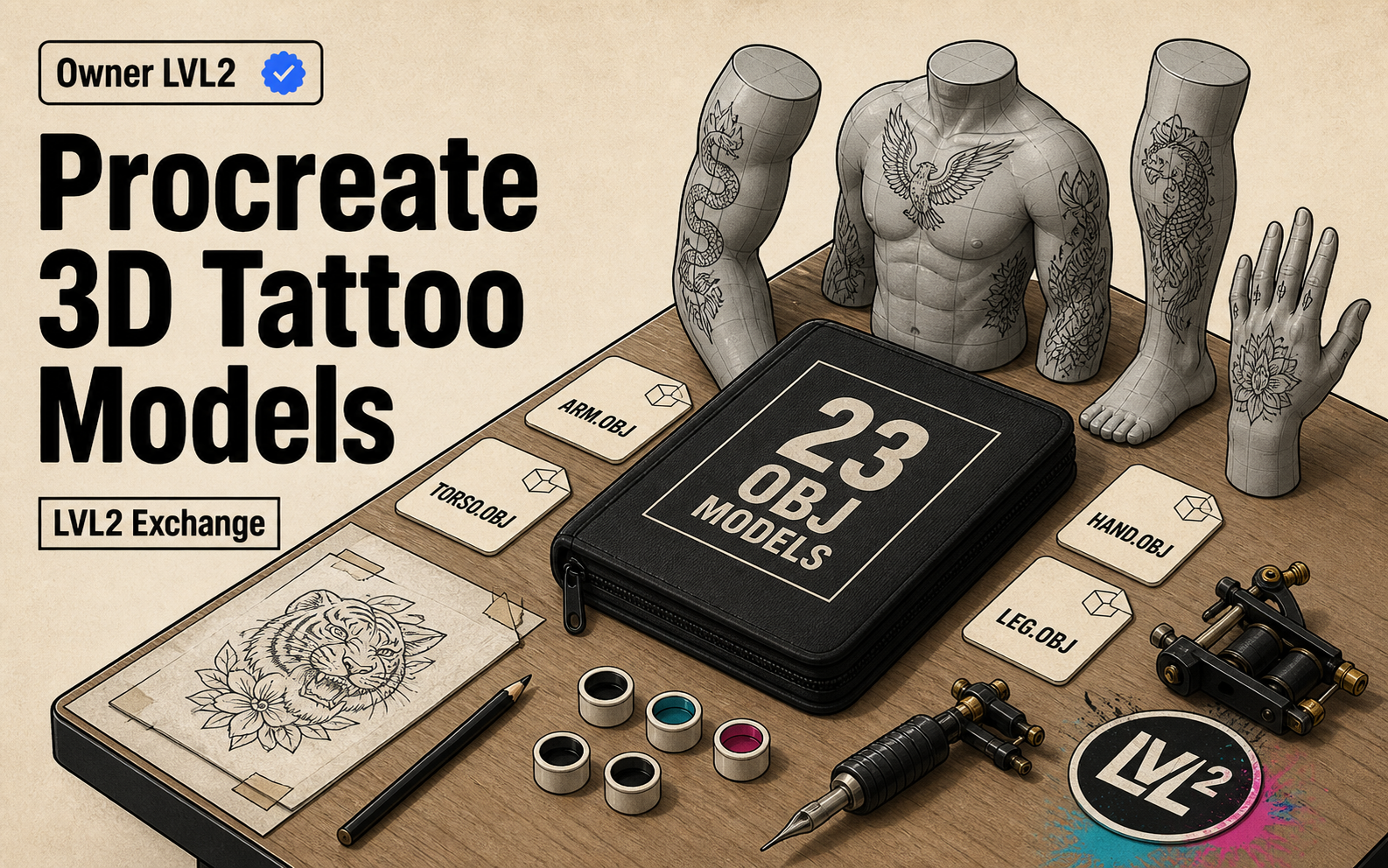 LVL2 Procreate 3D Tattoo Models
